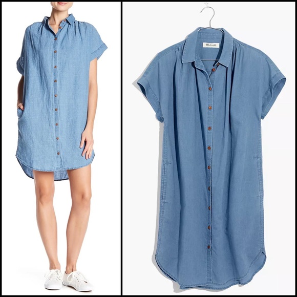 Madewell Linen Cotton Light Wash Chambray Button Down Shirtdress Shirt Dress - Picture 2 of 12